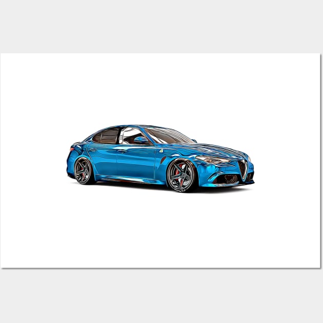 Alfa Romeo Giulia Quadrifoglio Custom Cartoon Wall Art by Auto-Prints